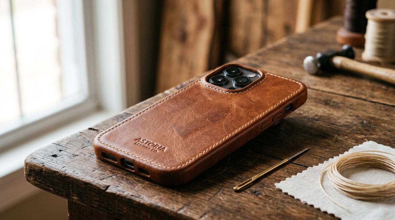 Funda artesanal de cuero con costura manual A&B Case