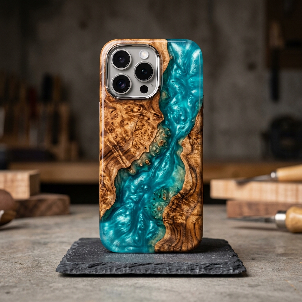 Funda Híbrida Resina Océano & Madera Burl